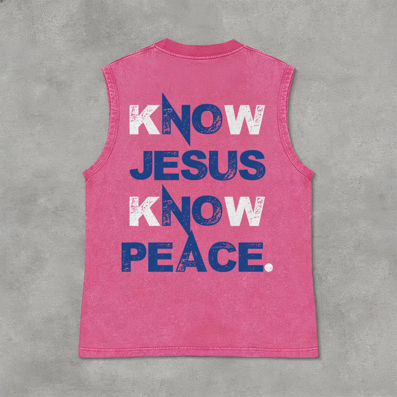 Christianartworkshop Know Jesus Know Peace Unisex Washed Tank Top - Rosa - 2XL - image 12