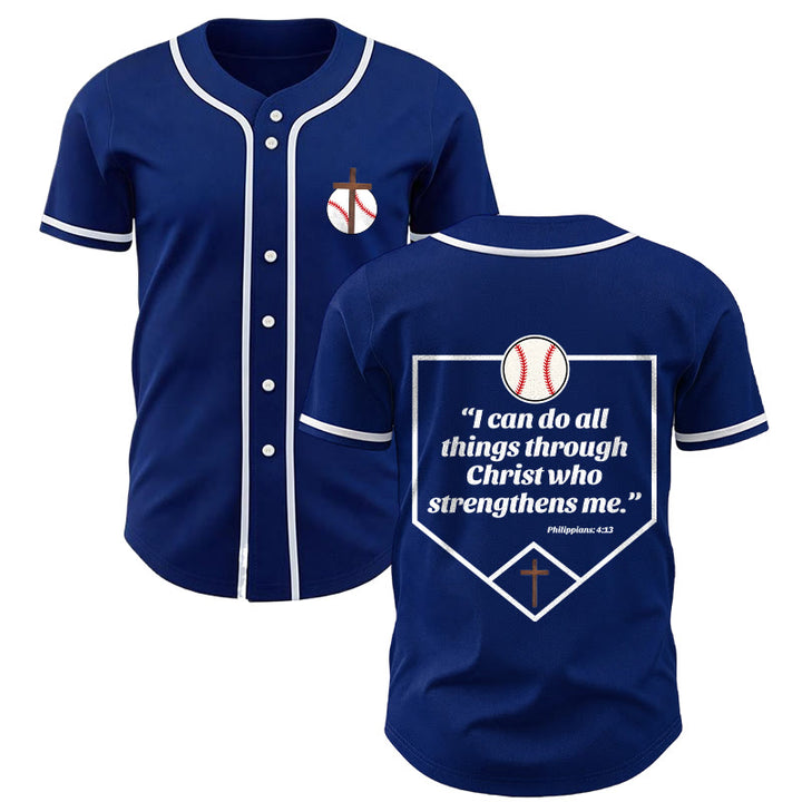 Christianartworkshop Philipper 4,13 Glaube Baseball-Trikot: Baseball-Kreuz-Motto Stärke Hingabe Sportshirt - Marineblau - 5XL - image 0
