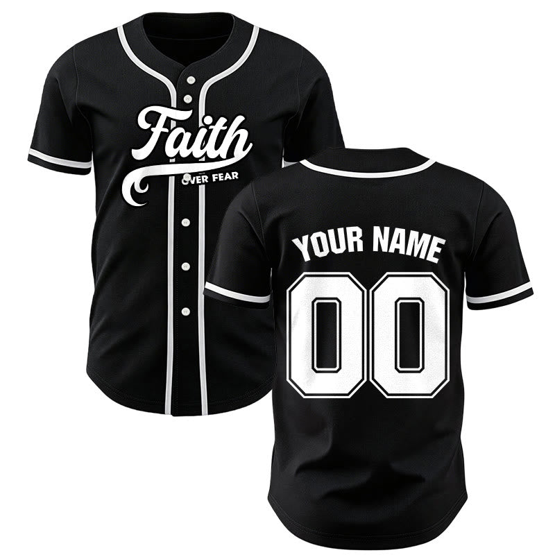 Christianartworkshop Glaube statt Angst Benutzerdefiniertes Unisex-Baseballtrikot mit Namen und Nummer - Schwarz - 5XL - Name & Nummer angepasst - image 1
