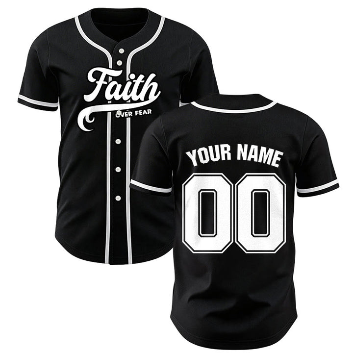 Christianartworkshop Glaube statt Angst Benutzerdefiniertes Unisex-Baseballtrikot mit Namen und Nummer - Schwarz - 5XL - Name & Nummer angepasst - image 1