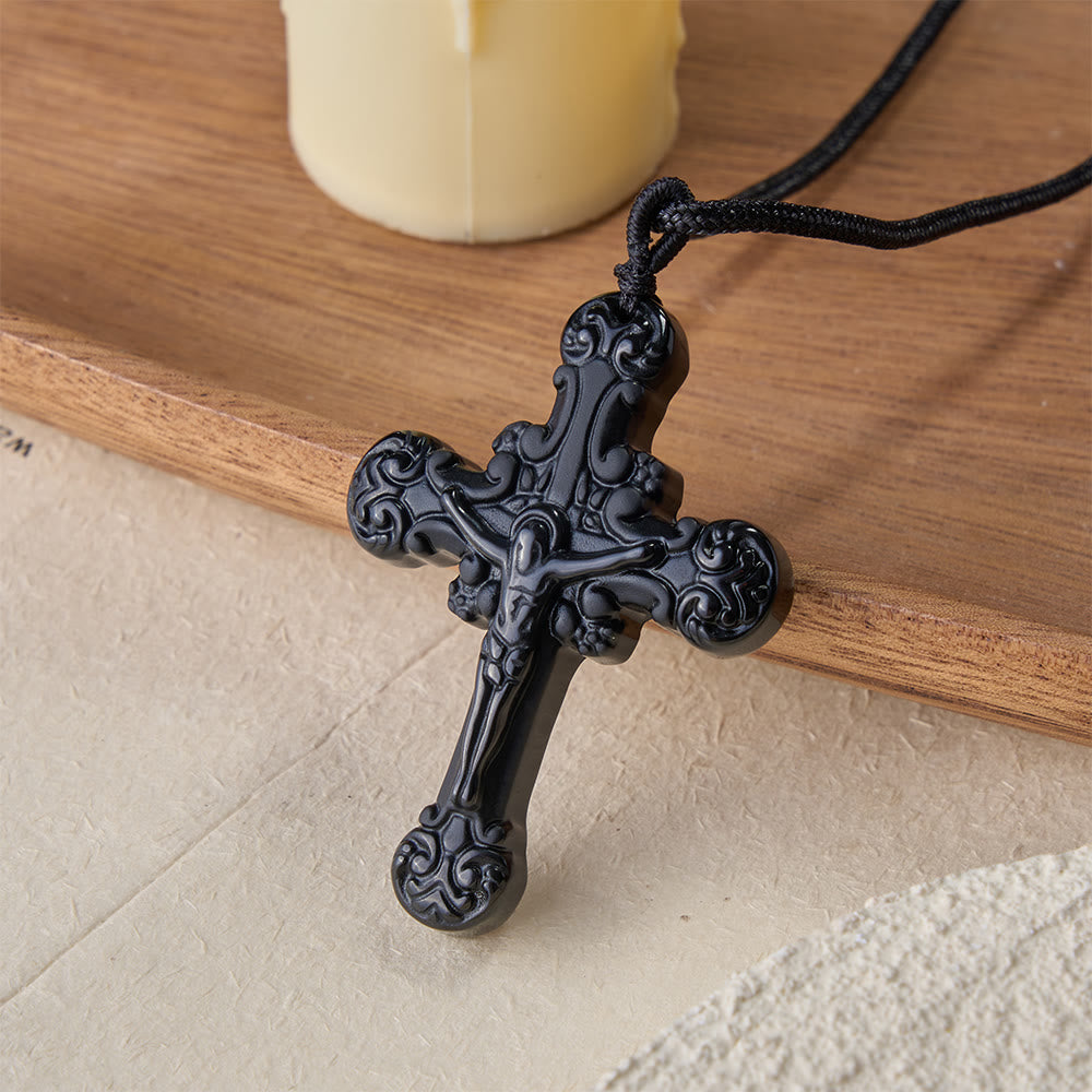 Christianartworkshop Klassische, handgefertigte Obsidian-Kruzifix-Halskette - image 7