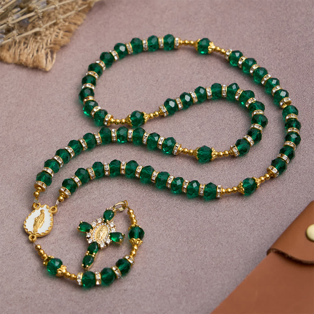 Christianartworkshop Rosenkranz aus smaragdgrünem, facettiertem Glas mit luxuriösem Marienkreuz - image 3