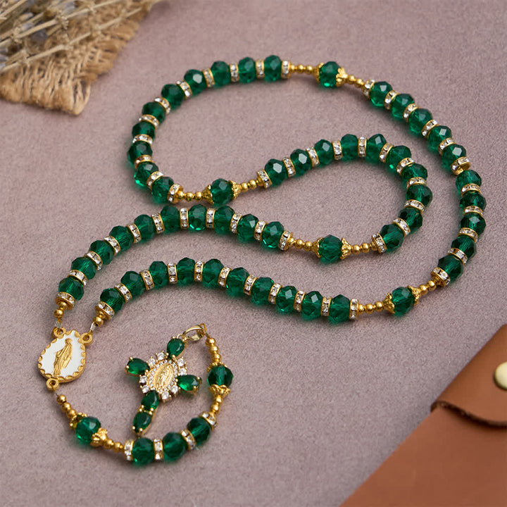 Christianartworkshop Rosenkranz aus smaragdgrünem, facettiertem Glas mit luxuriösem Marienkreuz - image 3