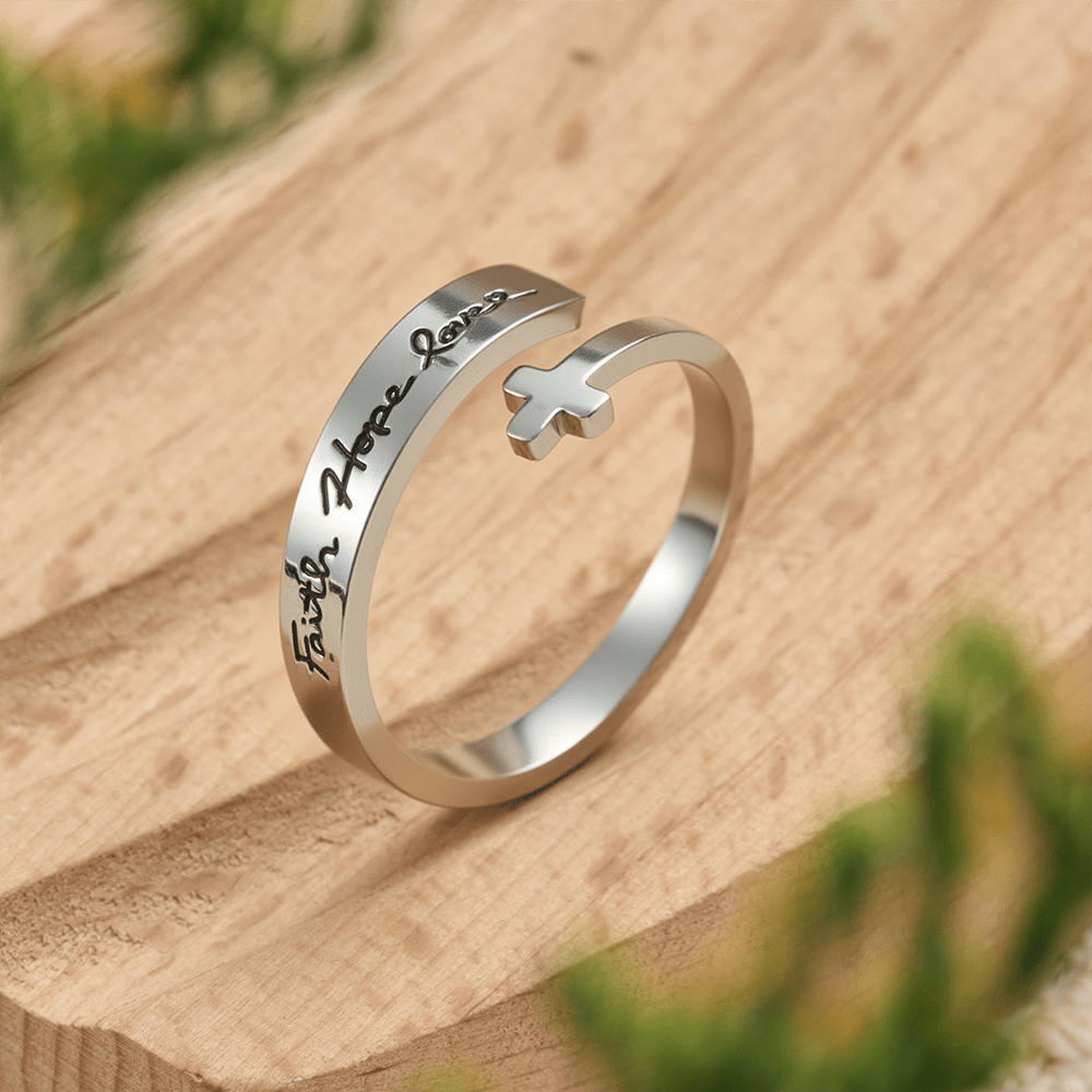 Christianartworkshop Glaube Hoffnung Liebe Kreuz Offener Ring: Göttliche Gnade & Zeitloses Symbol - US 9 - image 0