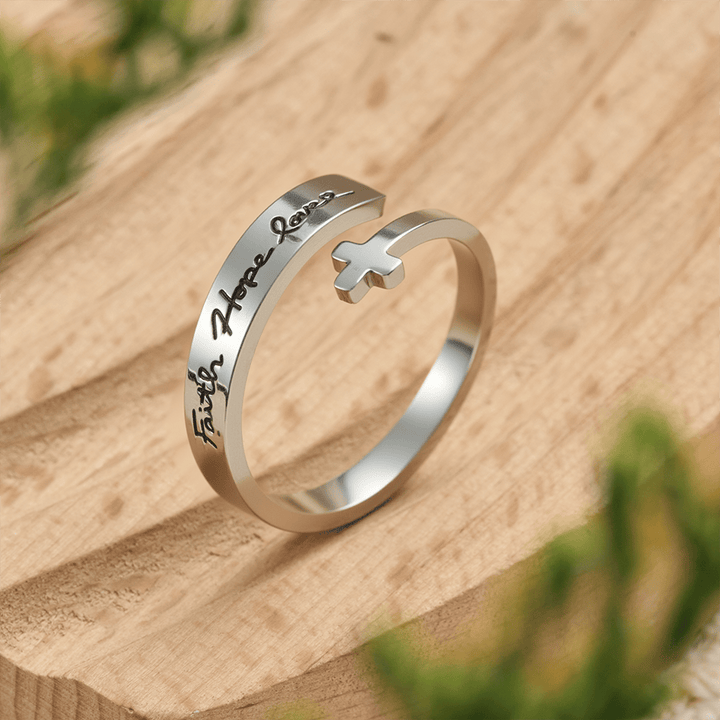 Christianartworkshop Glaube Hoffnung Liebe Kreuz Offener Ring: Göttliche Gnade & Zeitloses Symbol - US 9 - image 0