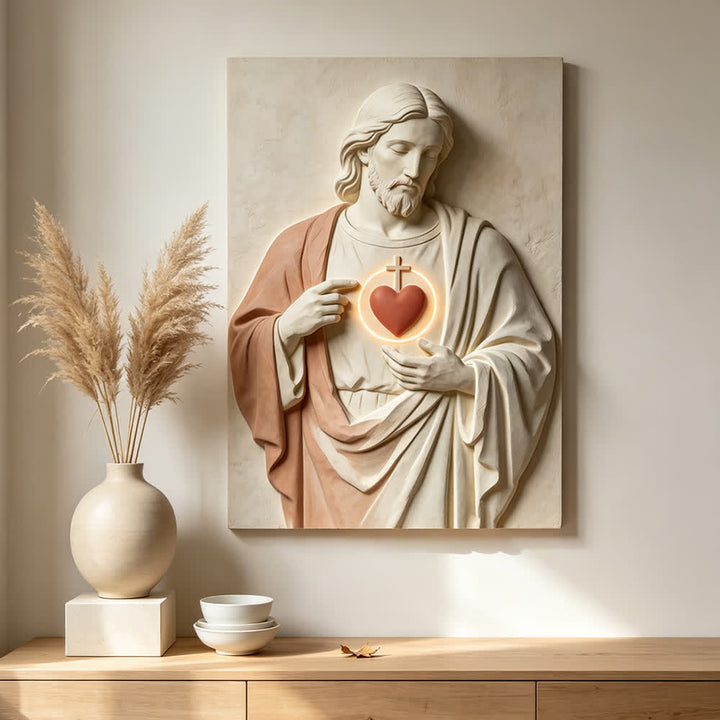 Christianartworkshop Christliche Kunstwerke Sanfte Kunstdrucke mit Motiven des Heiligen Herzens: Andachtsvolle Gnade für den Glauben - Filled Nooks - Gerahmtes Leinwandgemälde - 13,77" × 19,58" × 0,7" / 35 × 50 × 1,8 cm - image 0