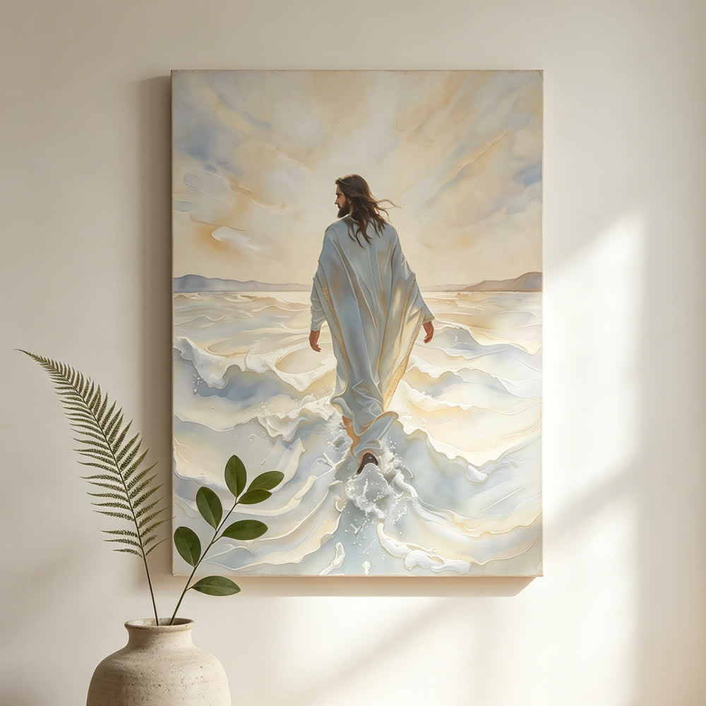 Christianartworkshop Christliche Kunstwerke Jesus geht auf dem Wasser Wandbilder: Glaube & Göttliche Führung - Gerahmtes Leinwandgemälde - 13,77" × 19,58" × 0,7" / 35 × 50 × 1,8 cm - image 0