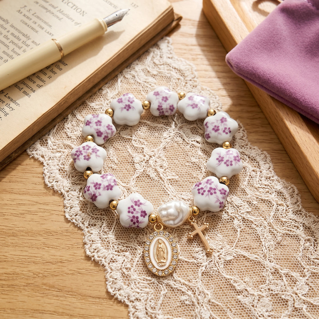 Christianartworkshop Florales Keramik-Porzellan-Armband mit Marienmedaille und Kreuzanhänger (3 Ausführungen) - image 9