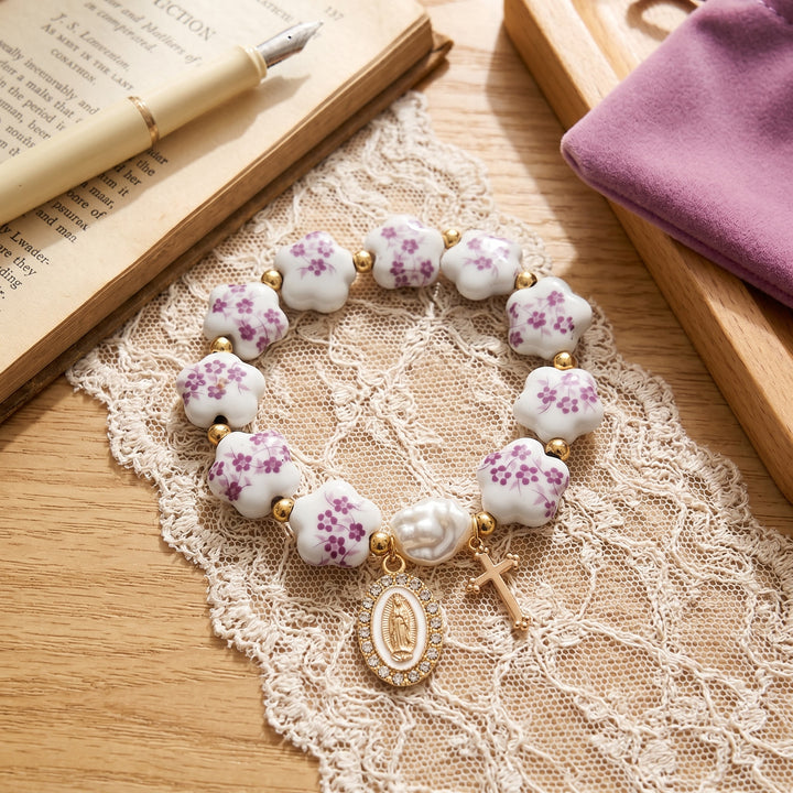 Christianartworkshop Florales Keramik-Porzellan-Armband mit Marienmedaille und Kreuzanhänger (3 Ausführungen) - image 9