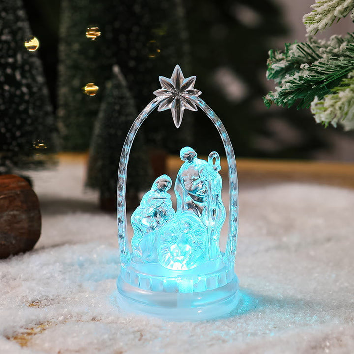Christianartworkshop Transparente, beleuchtete Krippenfigur der Heiligen Familie: Leuchtendes Symbol des göttlichen Lichts und der heiligen Geburt - Blaues Licht - image 6