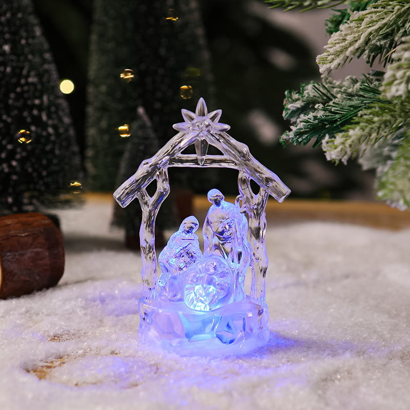 Christianartworkshop Transparente, beleuchtete Krippenfigur der Heiligen Familie: Leuchtendes Symbol des göttlichen Lichts und der heiligen Geburt - Violettes Licht - image 4