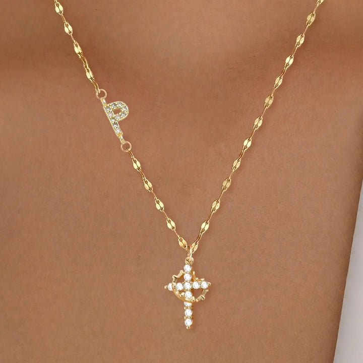 Christianartworkshop Personalisierte Halskette mit Krone und Kreuz in Gold- und Silberoptik mit AZ-Anfangsbuchstaben: Individueller Anhänger mit Monogramm des heiligen Glaubens - P - Golden - image 18