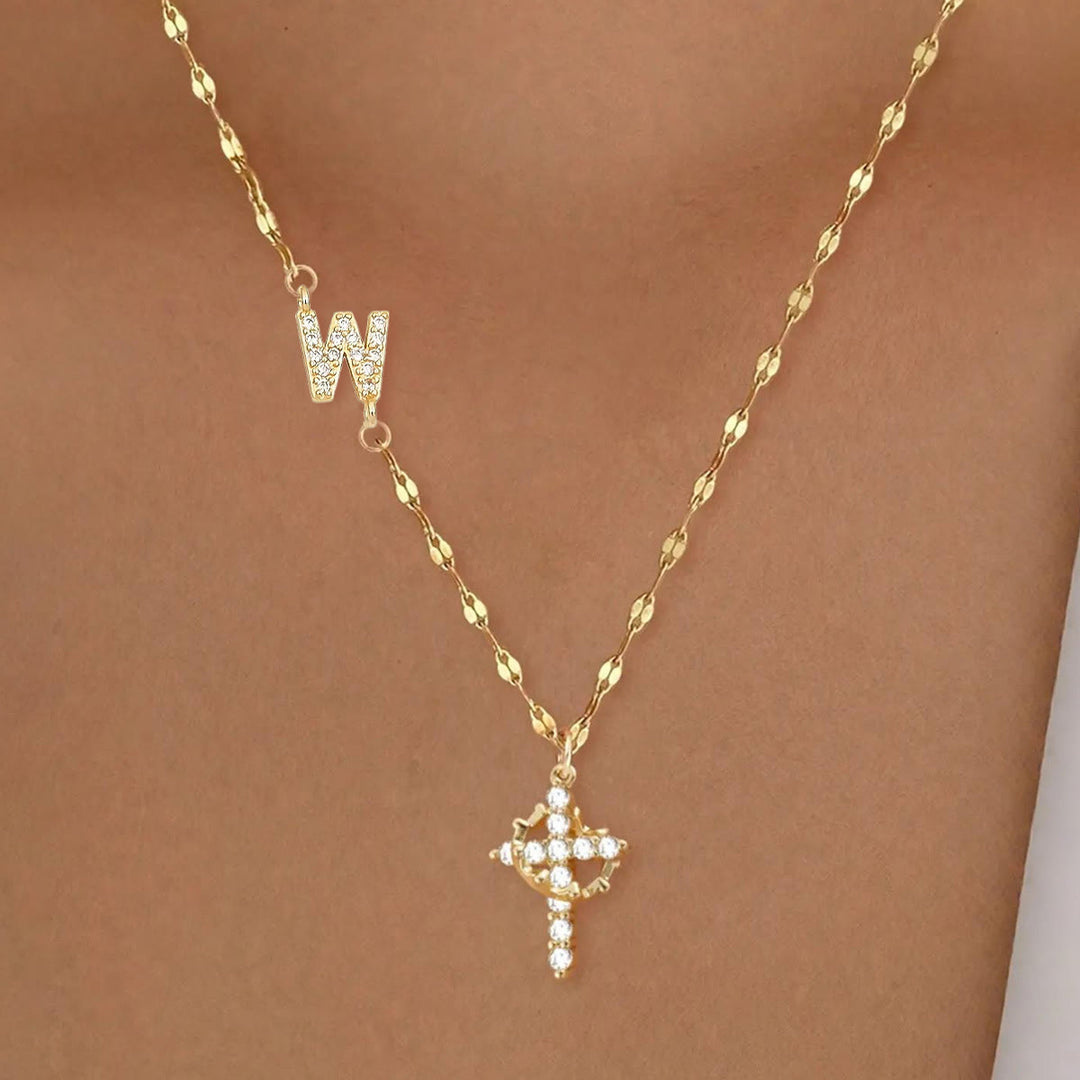 Christianartworkshop Personalisierte Halskette mit Krone und Kreuz in Gold- und Silberoptik mit AZ-Anfangsbuchstaben: Individueller Anhänger mit Monogramm des heiligen Glaubens - W - Golden - image 25