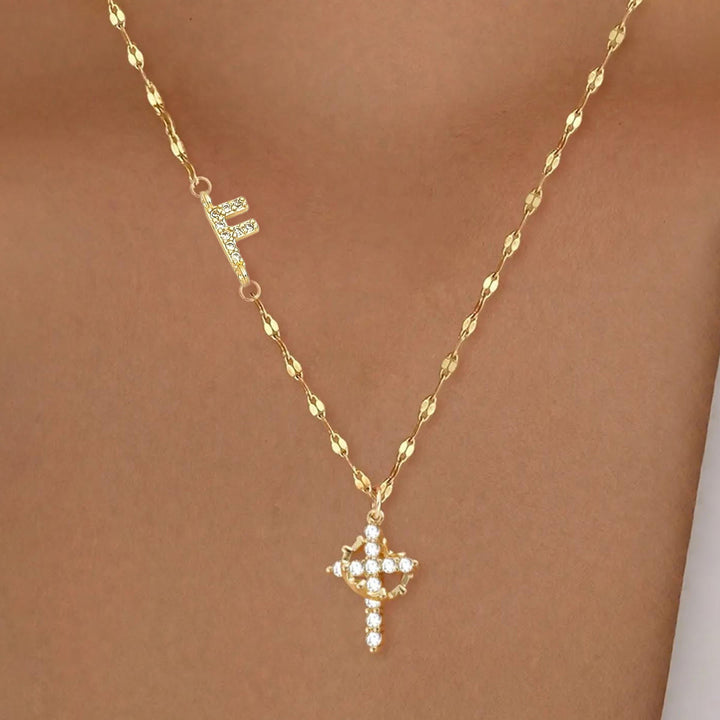 Christianartworkshop Personalisierte Halskette mit Krone und Kreuz in Gold- und Silberoptik mit AZ-Anfangsbuchstaben: Individueller Anhänger mit Monogramm des heiligen Glaubens - F - Golden - image 8