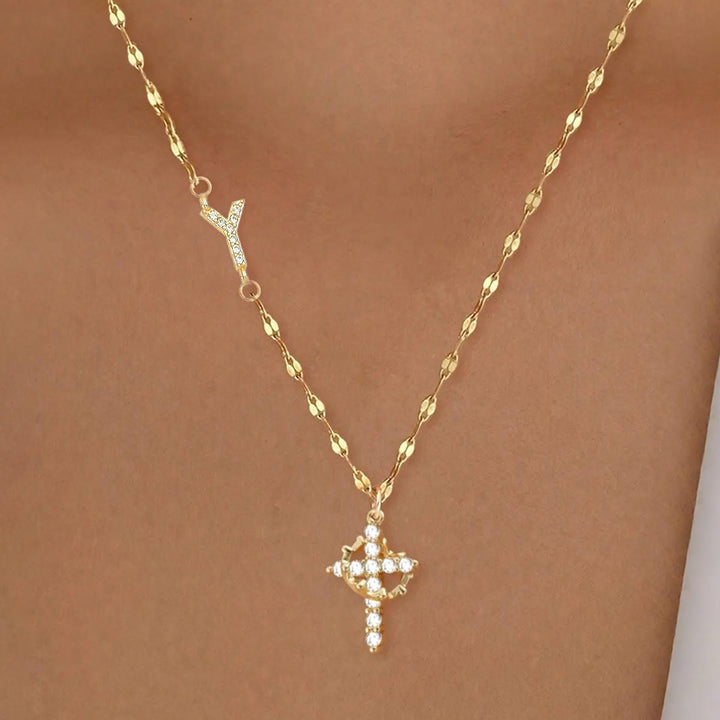 Christianartworkshop Personalisierte Halskette mit Krone und Kreuz in Gold- und Silberoptik mit AZ-Anfangsbuchstaben: Individueller Anhänger mit Monogramm des heiligen Glaubens - Y - Golden - image 27