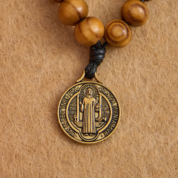 Christianartworkshop Fingerrosenkranz aus natürlichem Kiefernholz mit antiker St.-Benedikt-Medaille - image 5