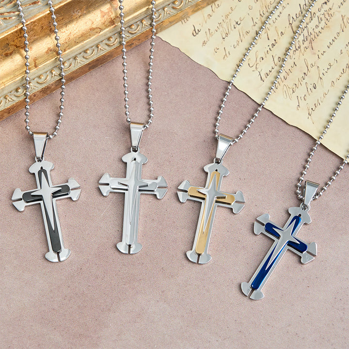 Christianartworkshop Dreireihige Halskette mit geteiltem Kreuzanhänger: Ein modernes Symbol unerschütterlichen Glaubens - image 1