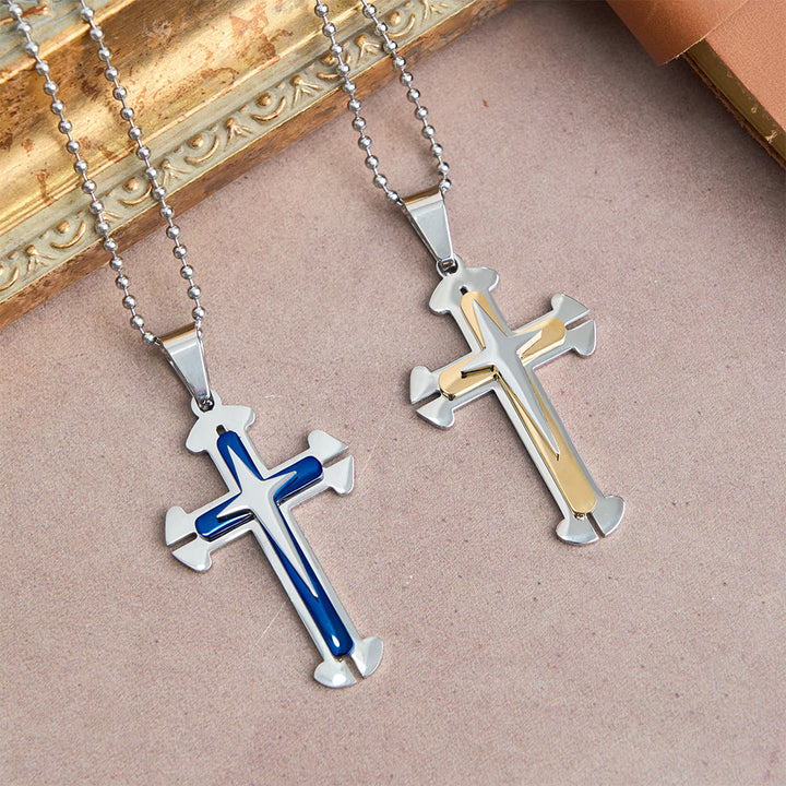 Christianartworkshop Dreireihige Halskette mit geteiltem Kreuzanhänger: Ein modernes Symbol unerschütterlichen Glaubens - image 3