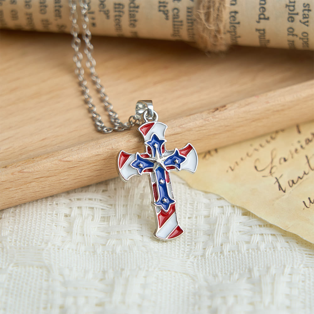 Christianartworkshop Patriotische, zweireihige Sternen- und Streifen-Kreuzkette: Schmuckstück zum Unabhängigkeitstag - Sterne und Streifen Kreuz - image 0