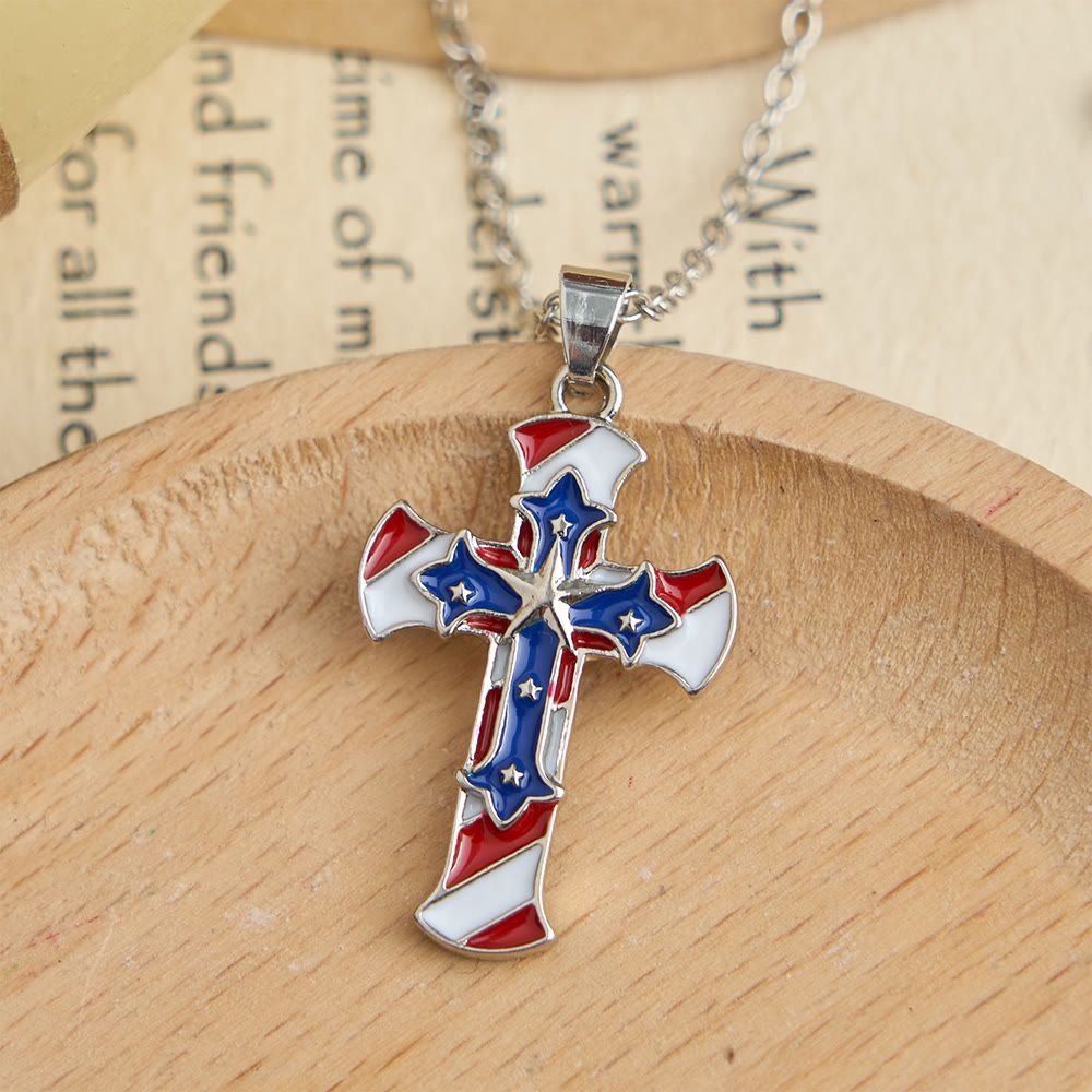 Christianartworkshop Patriotische, zweireihige Sternen- und Streifen-Kreuzkette: Schmuckstück zum Unabhängigkeitstag - image 1