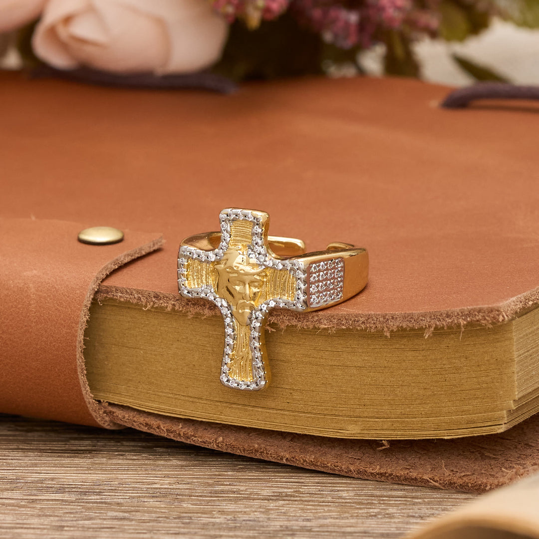 Christianartworkshop Jesusgesicht-Kreuz, offener Ring: Ein kraftvolles Symbol der erlösenden Gnade - Jesuskreuz (Geeignet für US-Größen 6-8) - image 0