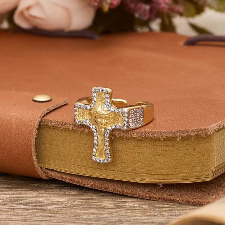 Christianartworkshop Jesusgesicht-Kreuz, offener Ring: Ein kraftvolles Symbol der erlösenden Gnade - Jesuskreuz (Geeignet für US-Größen 6-8) - image 0