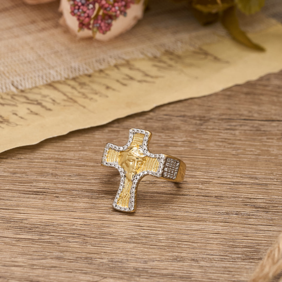 Christianartworkshop Jesusgesicht-Kreuz, offener Ring: Ein kraftvolles Symbol der erlösenden Gnade - image 1