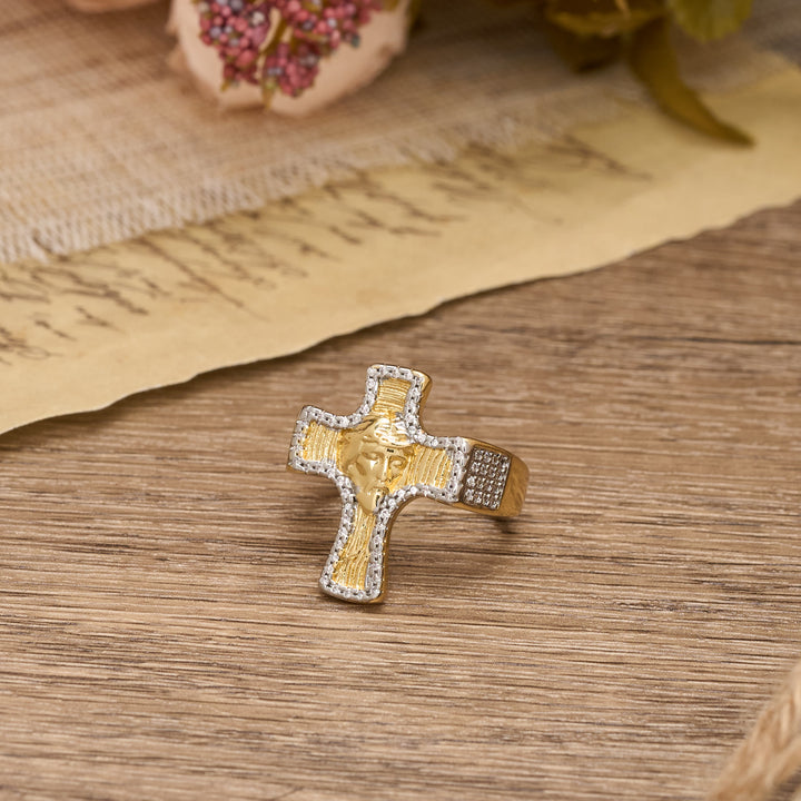 Christianartworkshop Jesusgesicht-Kreuz, offener Ring: Ein kraftvolles Symbol der erlösenden Gnade - image 1