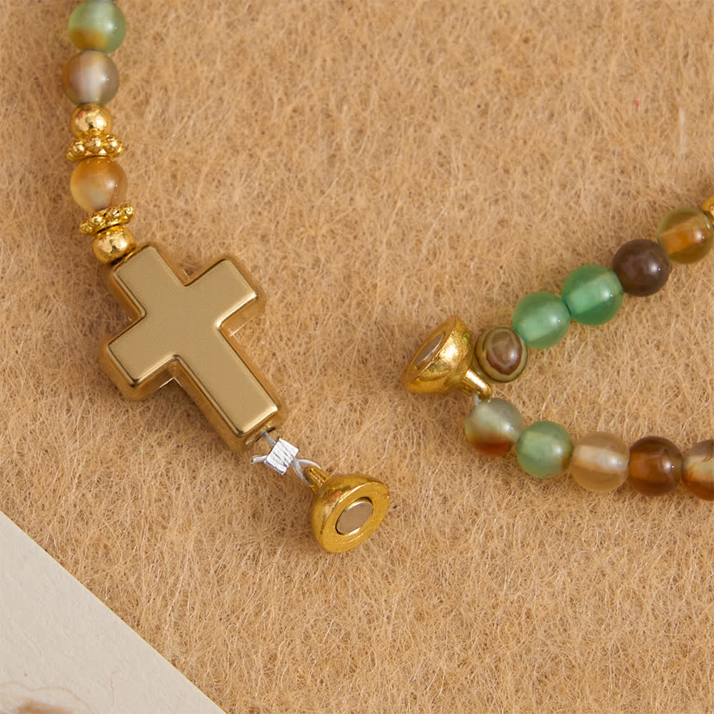 Christianartworkshop Magnetisches Rosenkranzarmband aus Drachenader-Achat mit goldenem St.-Benedikt-Anhänger - image 10