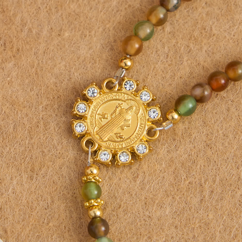 Christianartworkshop Magnetisches Rosenkranzarmband aus Drachenader-Achat mit goldenem St.-Benedikt-Anhänger - image 9