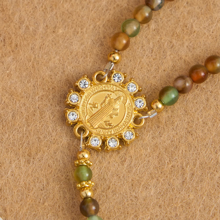 Christianartworkshop Magnetisches Rosenkranzarmband aus Drachenader-Achat mit goldenem St.-Benedikt-Anhänger - image 9