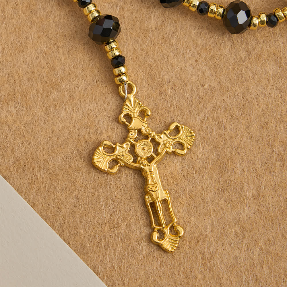Christianartworkshop Schwarzer Rosenkranz aus facettiertem Glas mit Jungfrau Maria und individuellen Namensbuchstaben für Mama - image 8