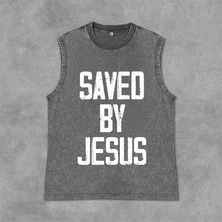 Christianartworkshop „Saved By Jesus“ Unisex-Tanktop (gewaschen) - Grau - 2XL - image 4