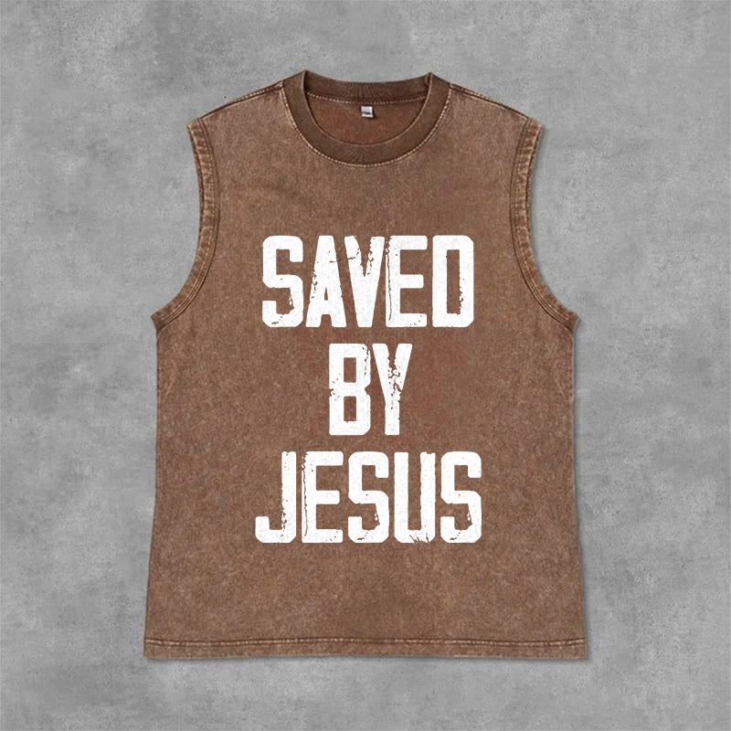 Christianartworkshop „Saved By Jesus“ Unisex-Tanktop (gewaschen) - Braun - 2XL - image 1