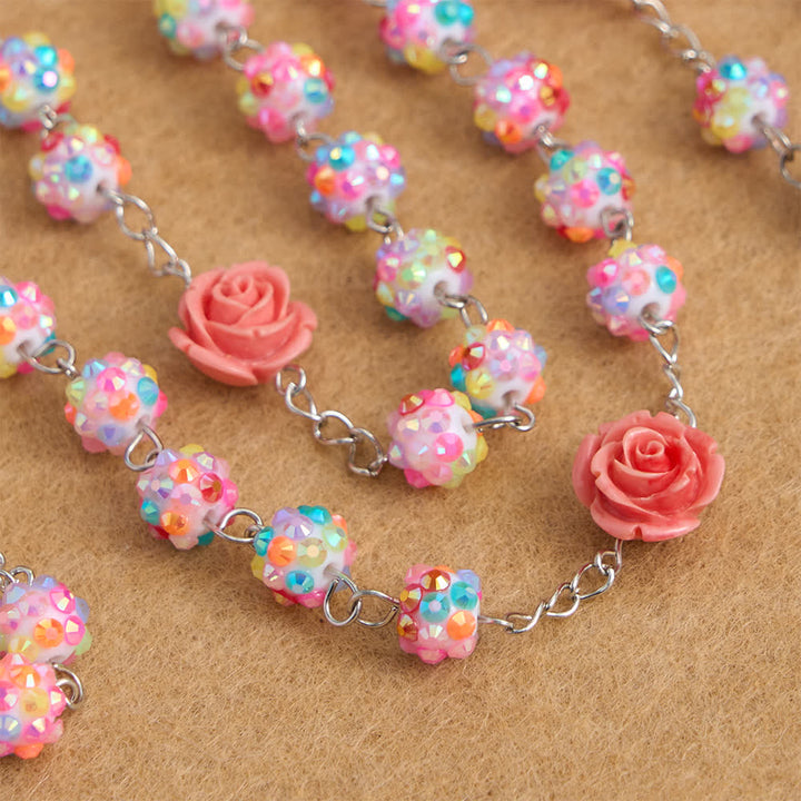 Christianartworkshop Osterrosenkranz mit rosa Rosen und funkelnden, mehrfarbigen Diamantperlen und der Göttlichen Barmherzigkeit - image 4