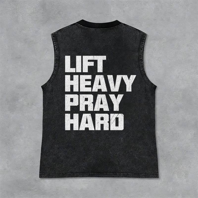 Christianartworkshop Lift Heavy Pray Hard Unisex Washed Tank Top - image 5