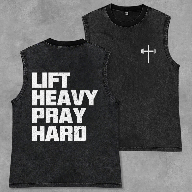 Christianartworkshop Lift Heavy Pray Hard Unisex Washed Tank Top - Schwarz - 2XL - image 1
