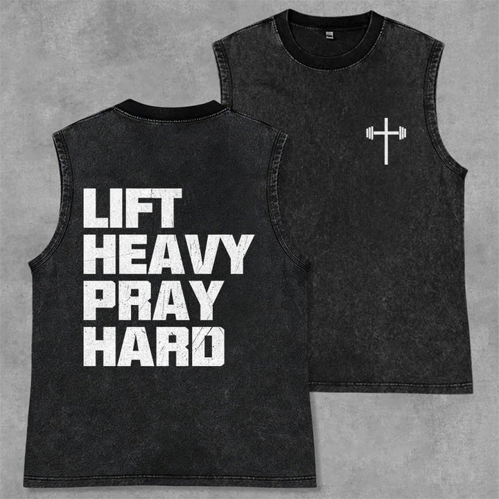 Christianartworkshop Lift Heavy Pray Hard Unisex Washed Tank Top - Schwarz - 2XL - image 1