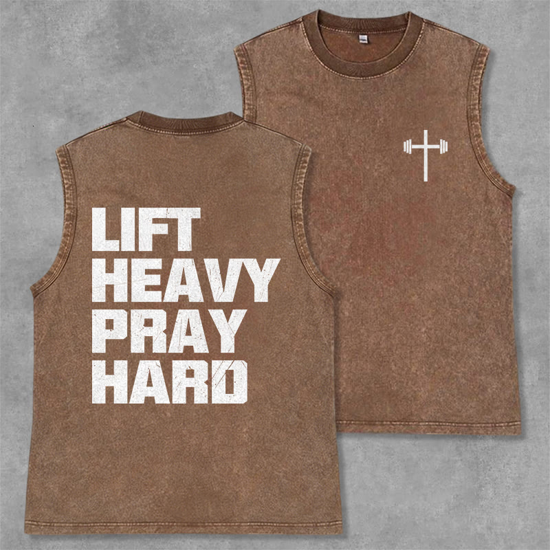 Christianartworkshop Lift Heavy Pray Hard Unisex Washed Tank Top - Braun - 2XL - image 8