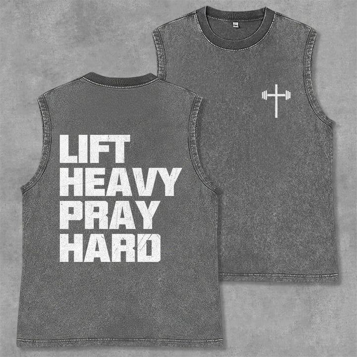 Christianartworkshop Lift Heavy Pray Hard Unisex Washed Tank Top - Grau - 2XL - image 15