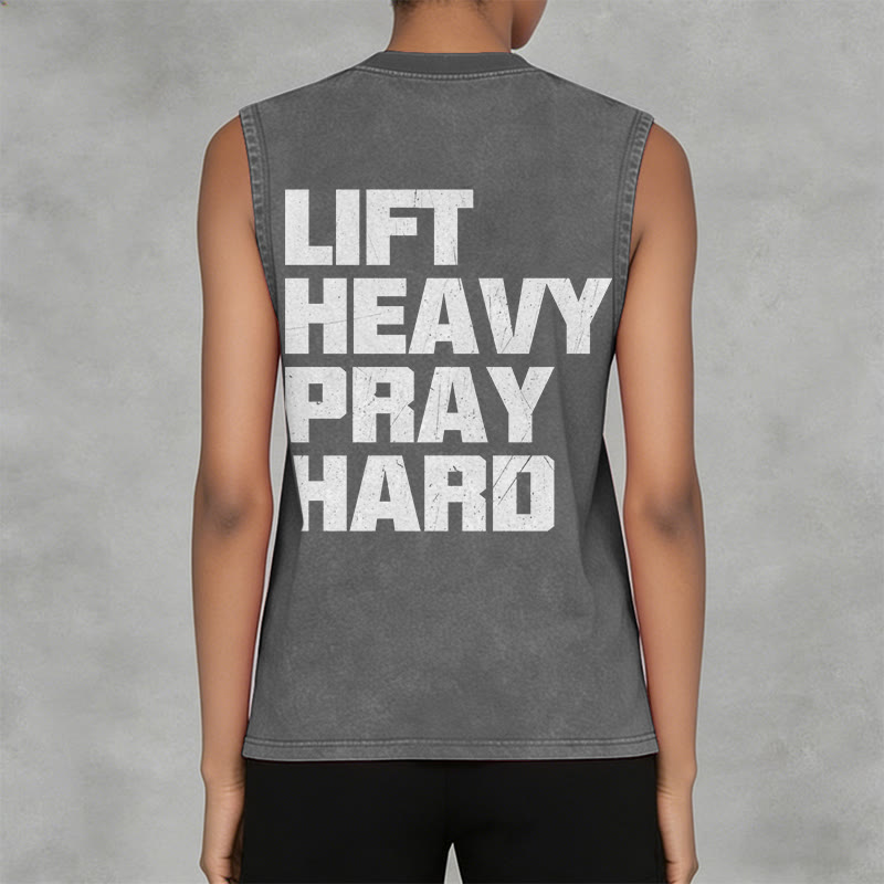 Christianartworkshop Lift Heavy Pray Hard Unisex Washed Tank Top - image 21
