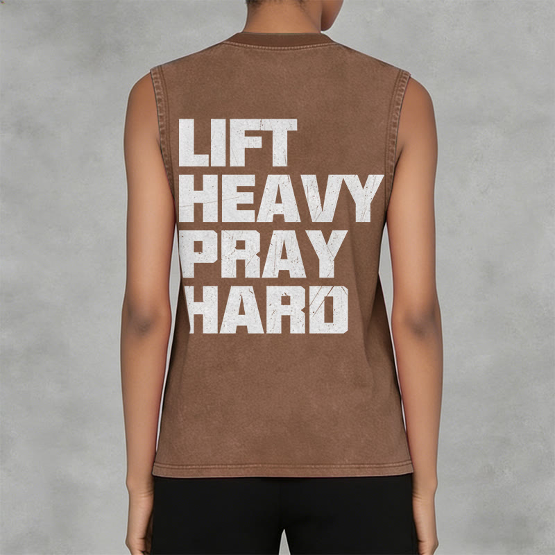 Christianartworkshop Lift Heavy Pray Hard Unisex Washed Tank Top - image 14