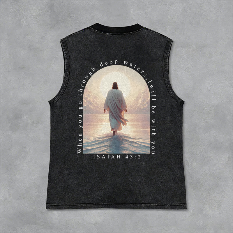 Christianartworkshop Jesaja 43,2 Ich werde mit dir sein Unisex-Tanktop (vorgewaschen) - Schwarz - 2XL - image 0