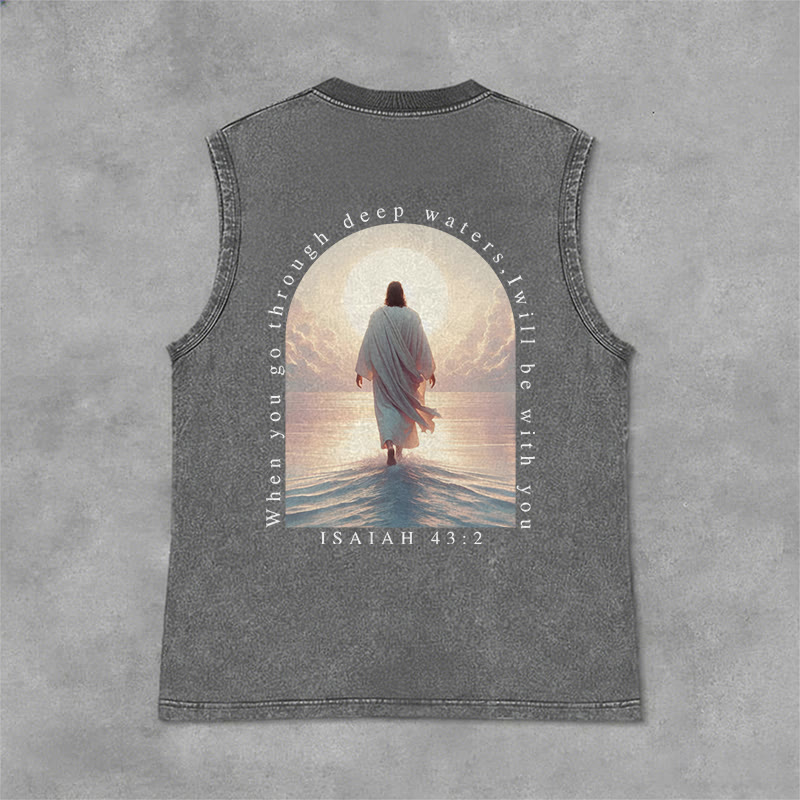 Christianartworkshop Jesaja 43,2 Ich werde mit dir sein Unisex-Tanktop (vorgewaschen) - Grau - 2XL - image 9