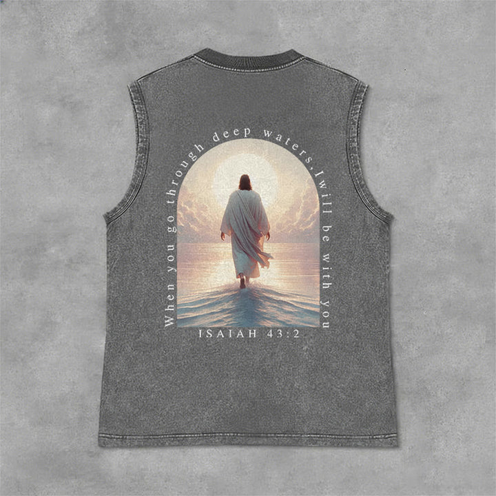 Christianartworkshop Jesaja 43,2 Ich werde mit dir sein Unisex-Tanktop (vorgewaschen) - Grau - 2XL - image 9