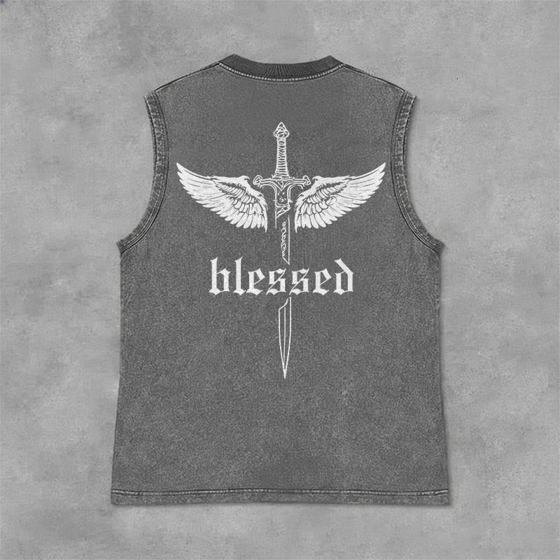 Christianartworkshop Unisex-Tanktop „Gesegnete Schwertflügel“ - Grau - 2XL - image 9