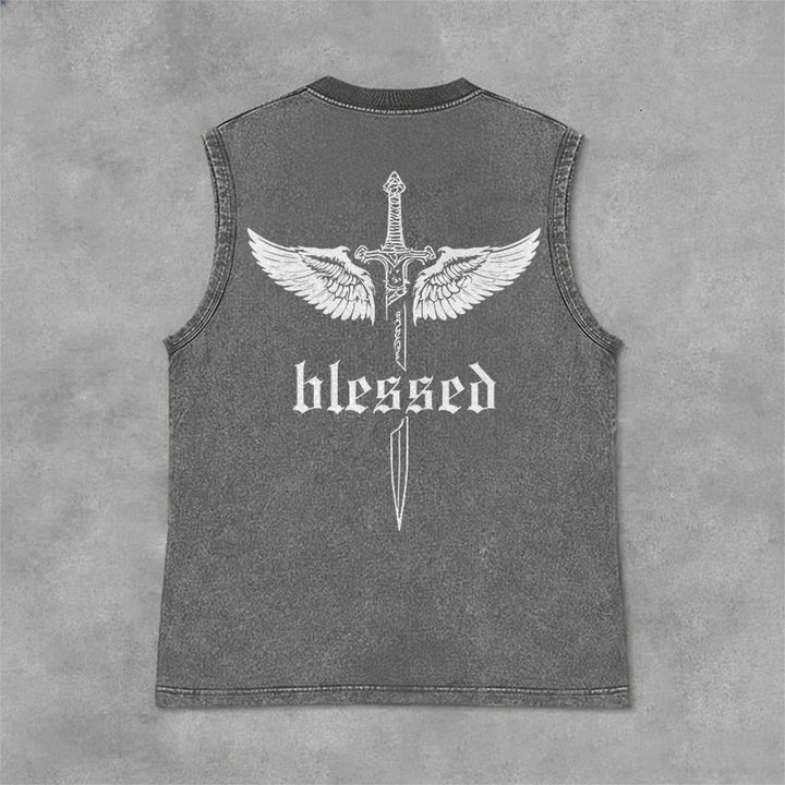 Christianartworkshop Unisex-Tanktop „Gesegnete Schwertflügel“ - Grau - 2XL - image 9