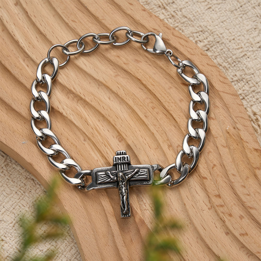 Christianartworkshop Robustes kubanisches Gliederarmband mit Kreuzmotiv und INRI-Details - image 1