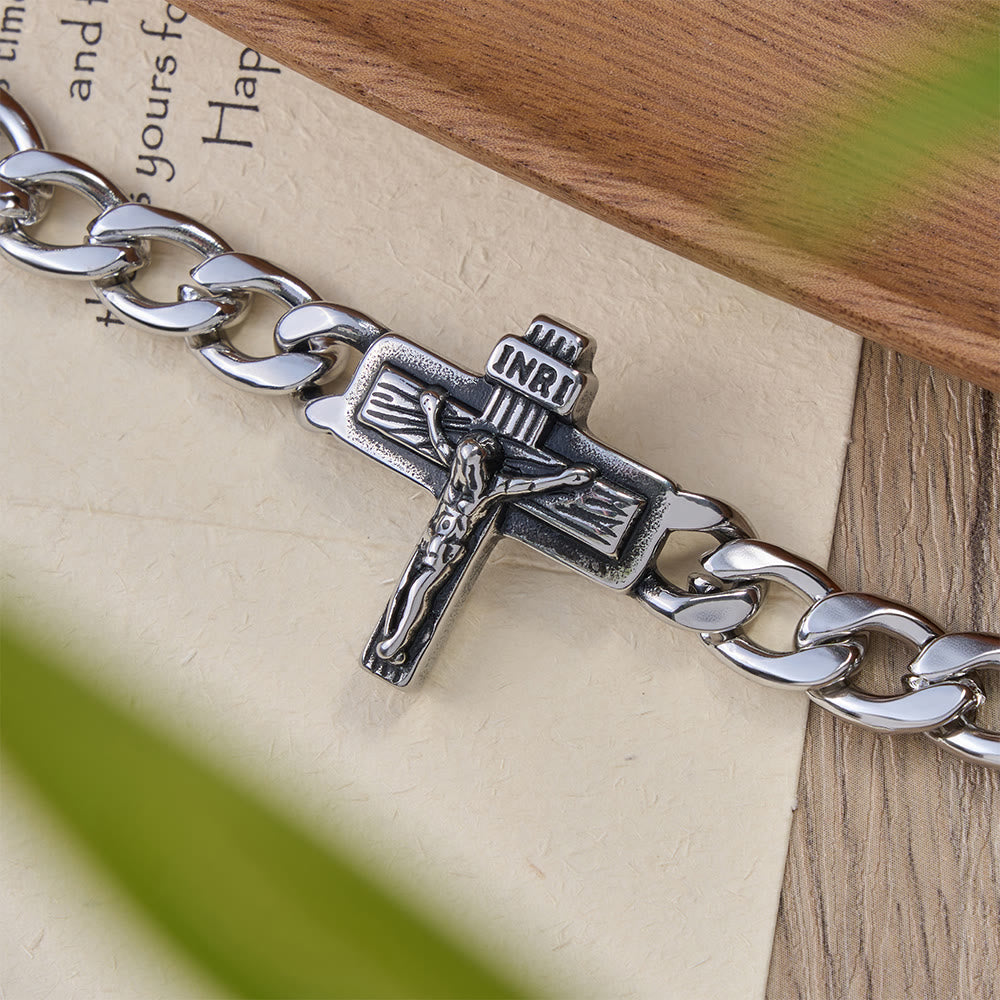 Christianartworkshop Robustes kubanisches Gliederarmband mit Kreuzmotiv und INRI-Details - image 3