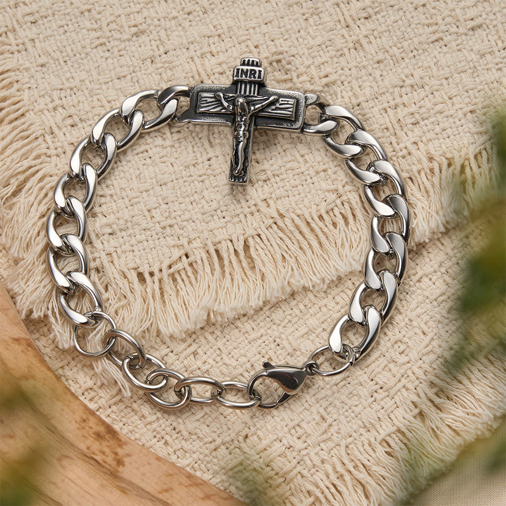 Christianartworkshop Robustes kubanisches Gliederarmband mit Kreuzmotiv und INRI-Details - Kruzifix - image 0